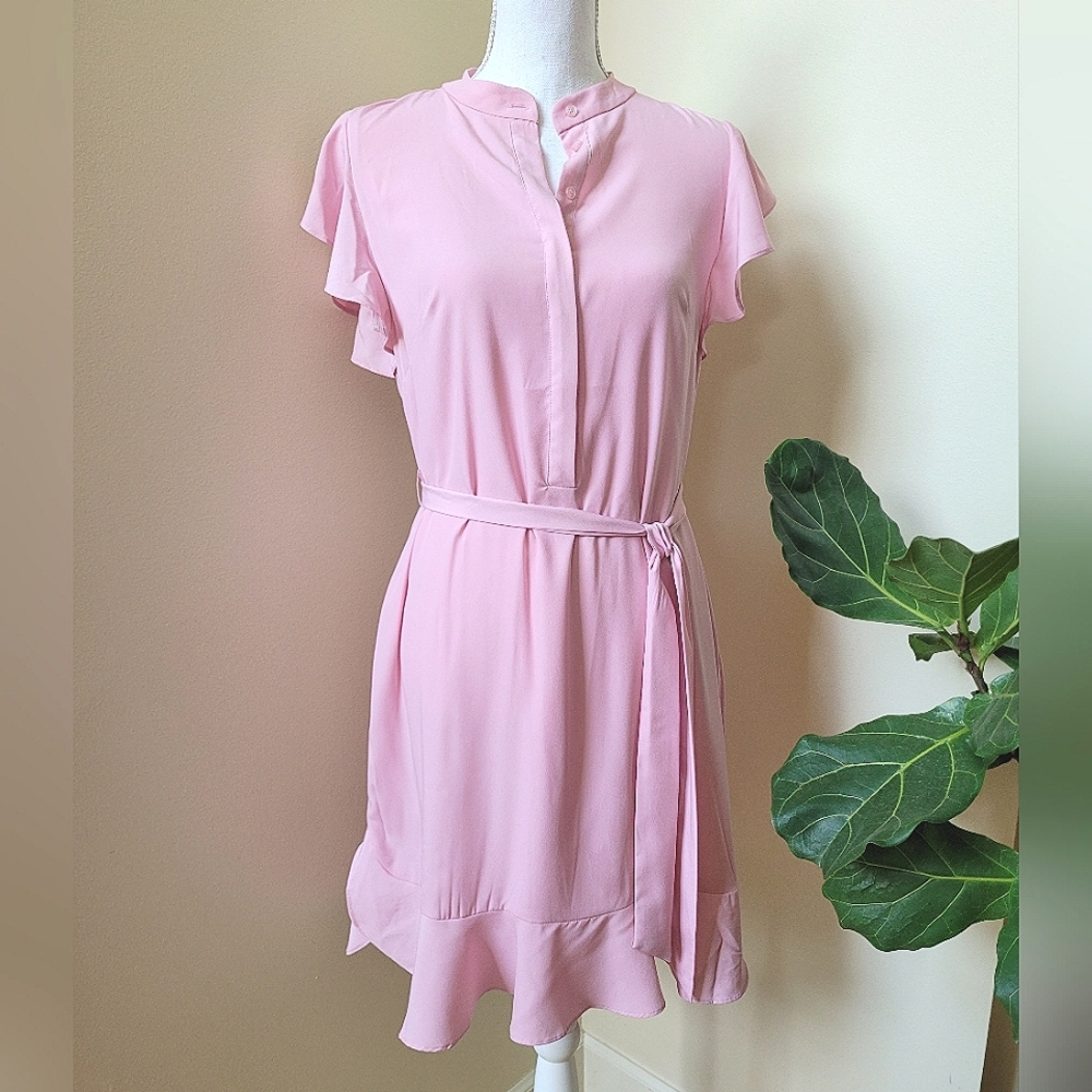 Ann Taylor Shirt Dress Tie Waist Belted Ruffle Hem Sleeve size 10 NWT